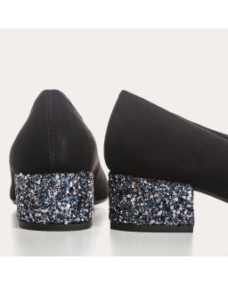 Ballerines à talons en cuir velours avec talon pailleté