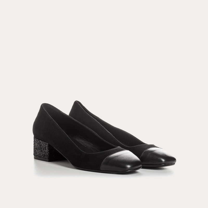 Ballerines à talons en cuir velours avec talon pailleté