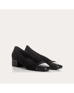 Velvet leather heel ballerinas with glitter heel