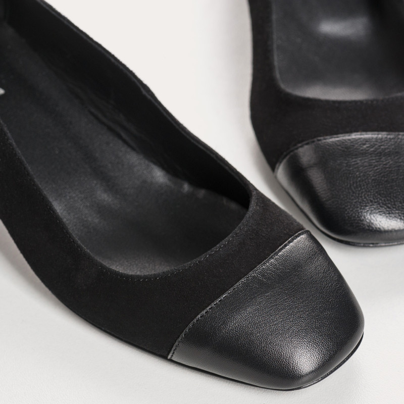 Ballerines à talons en cuir velours avec talon pailleté