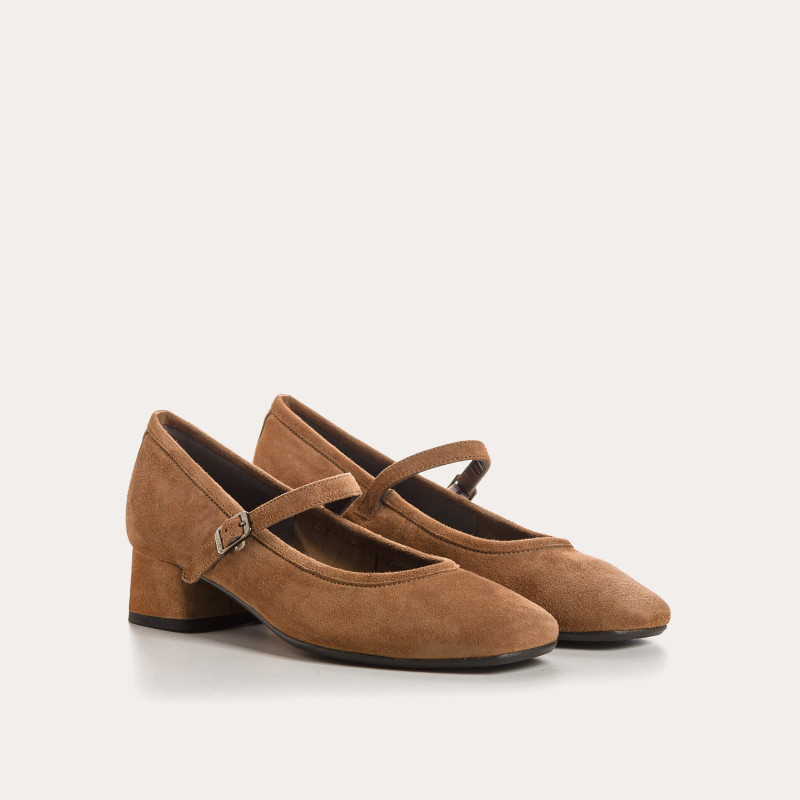 Babies à talons en cuir velours