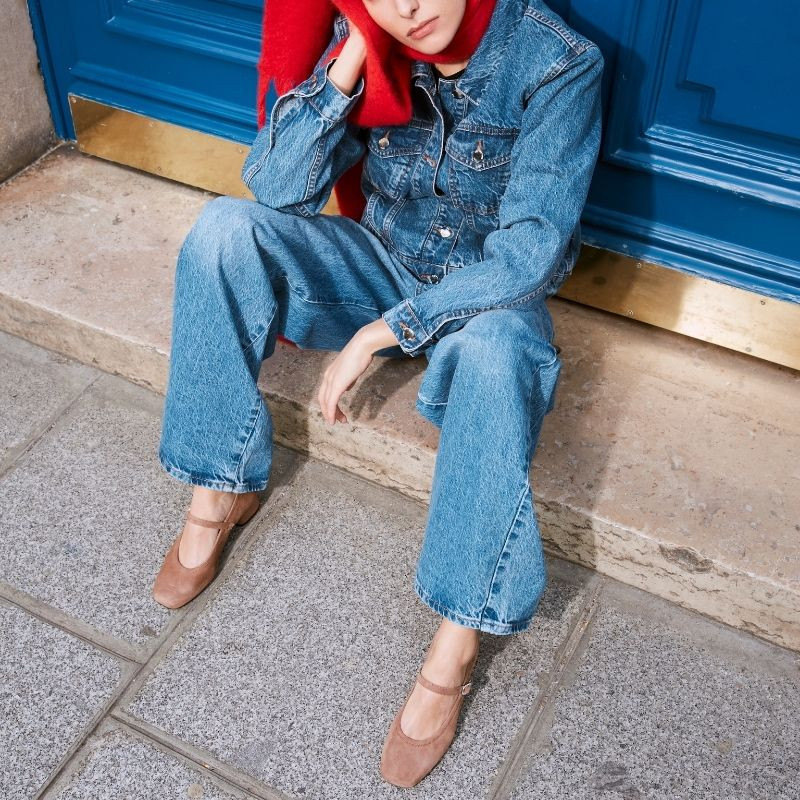 Babies à talons en cuir velours