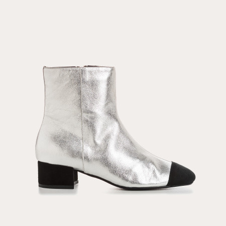 Silver and black metallic leather boots