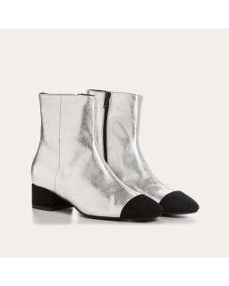 Silver and black metallic leather boots