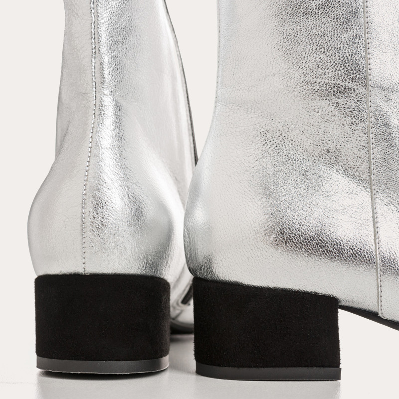 Silver and black metallic leather boots