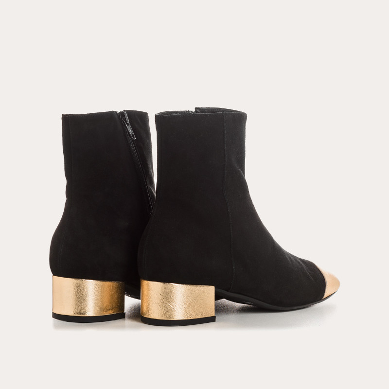 Two-tone boots with velvet leather and black metal / gold
