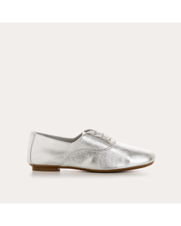 Metallic leather flat derbies with laces tone on tone
