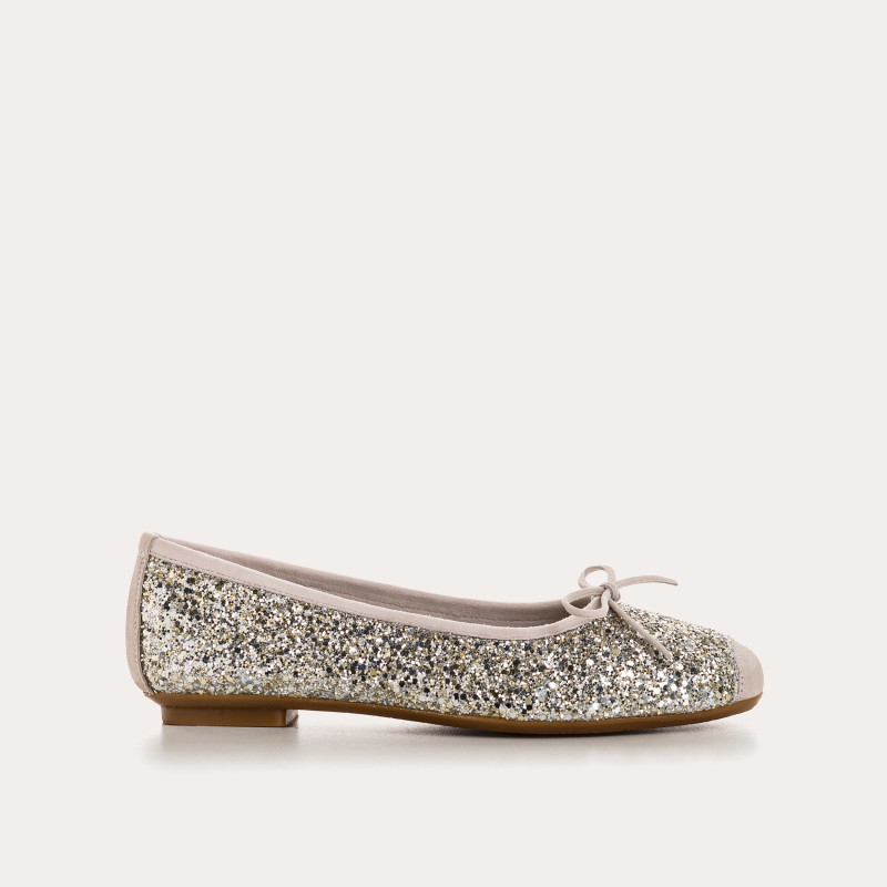 Glitter flat ballerinas knot with rounded butt