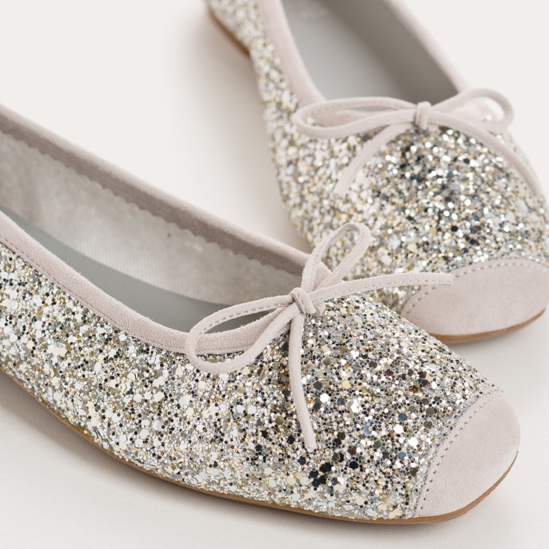 Glitter flat ballerinas knot with rounded butt