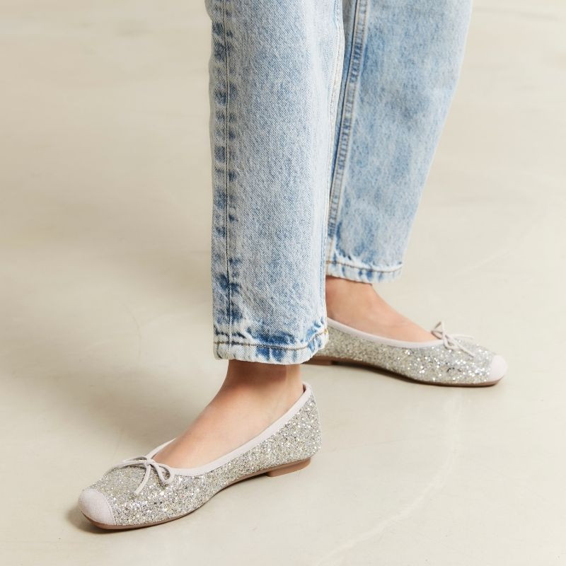 Ballerines plates à paillettes nœud avec bout arrondi