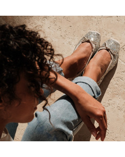 Ballerines plates à paillettes nœud avec bout arrondi