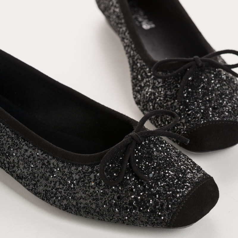 Ballerines plates à paillettes nœud avec bout arrondi