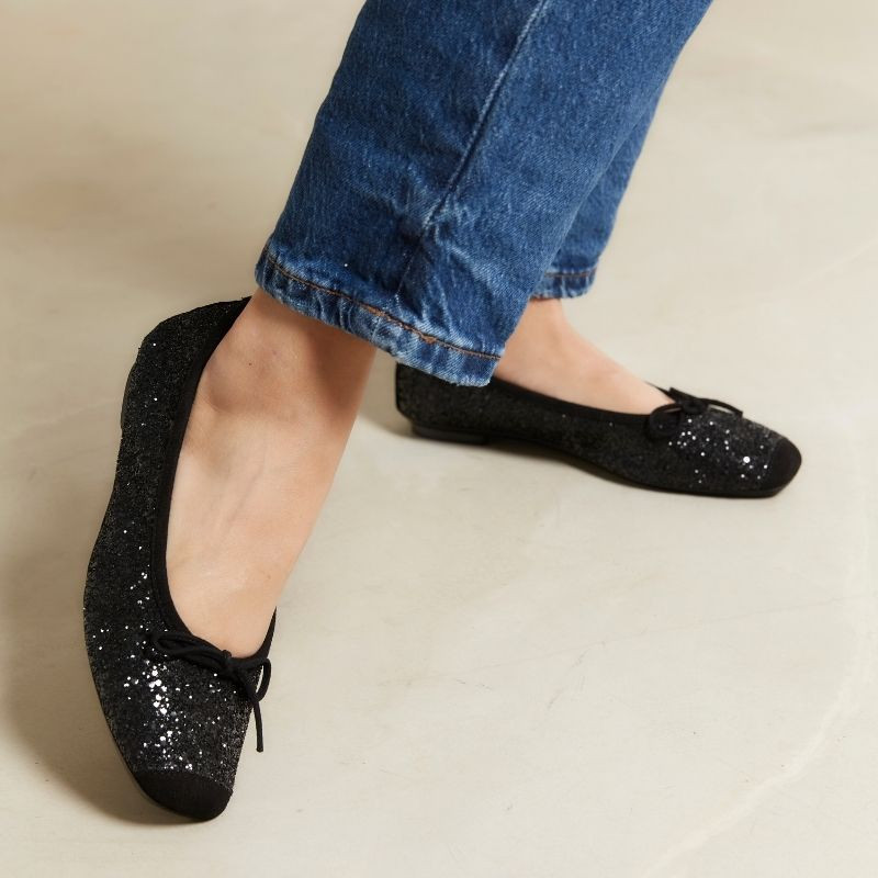 Ballerines plates à paillettes nœud avec bout arrondi