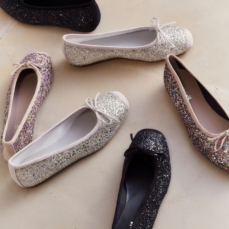 Glitter flat ballerinas knot with rounded butt