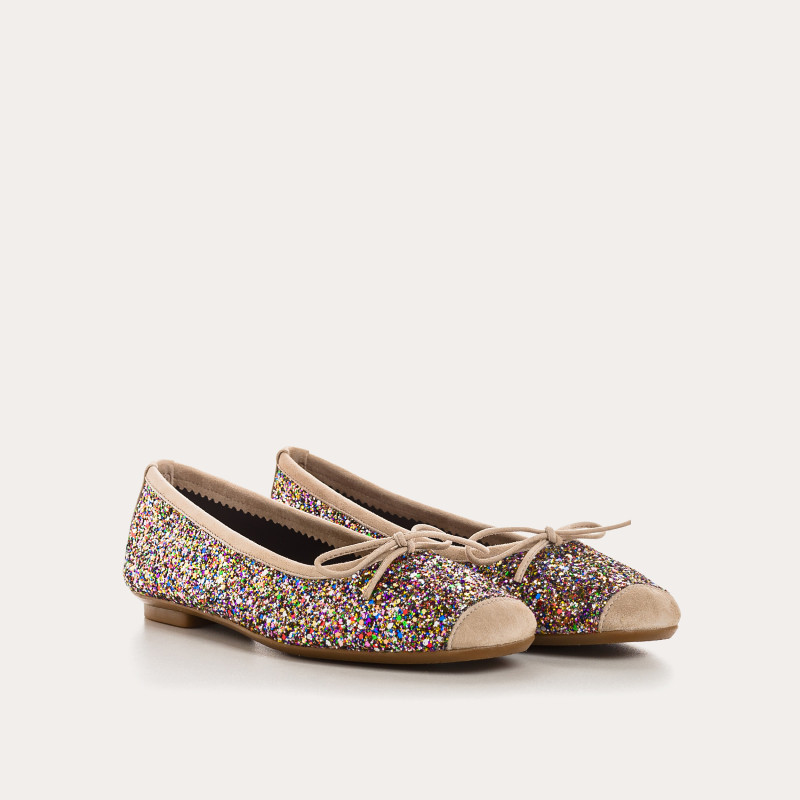 Glitter flat ballerinas knot with rounded butt