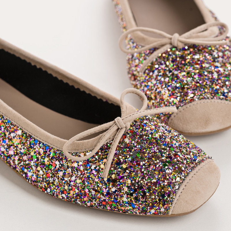 Ballerines plates à paillettes nœud avec bout arrondi