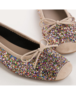 Glitter flat ballerinas knot with rounded butt