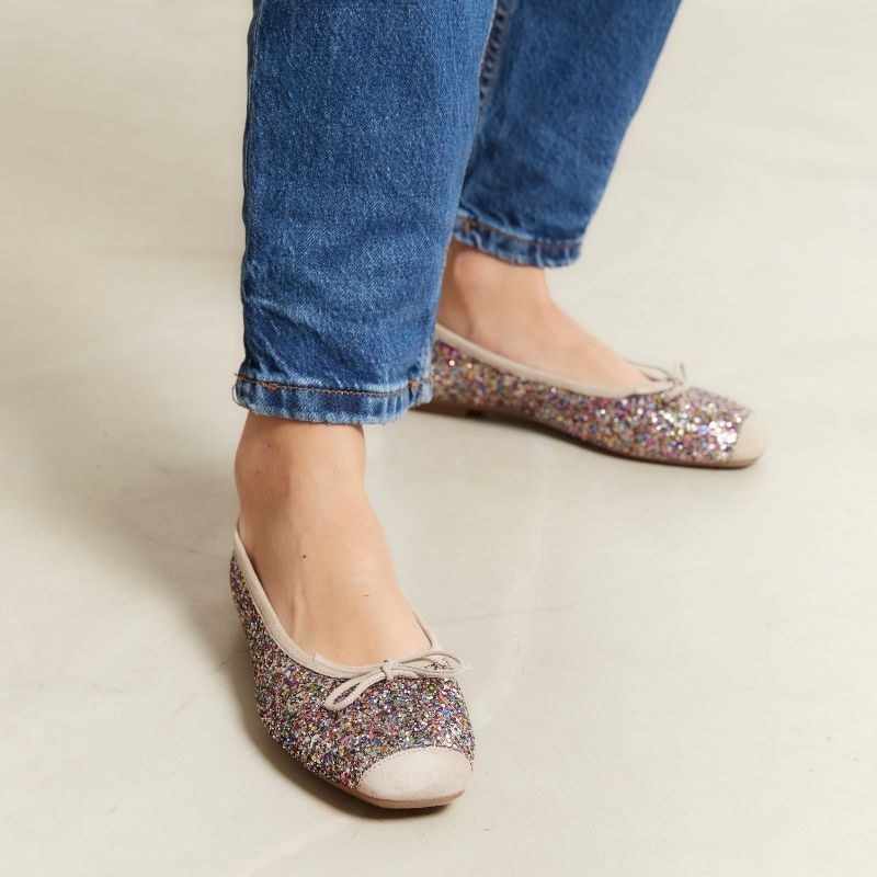 Glitter flat ballerinas knot with rounded butt