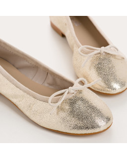 Ballerines plates à nœud en cuir métallisé avec bout arrondi