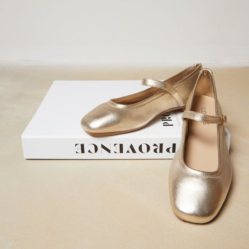 Babies made of metallic leather with bridles and golden loops or silver