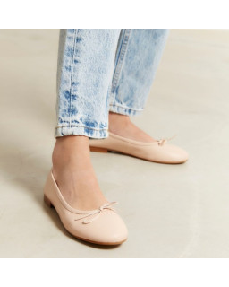 Ballerines plates à nœud en cuir avec bout arrondi