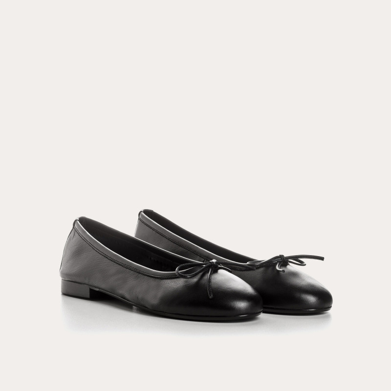 Ballerines plates à nœud en cuir avec bout arrondi