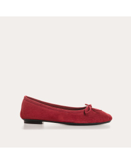Ballerines plates à nœud en cuir velours avec renfort à la pointe