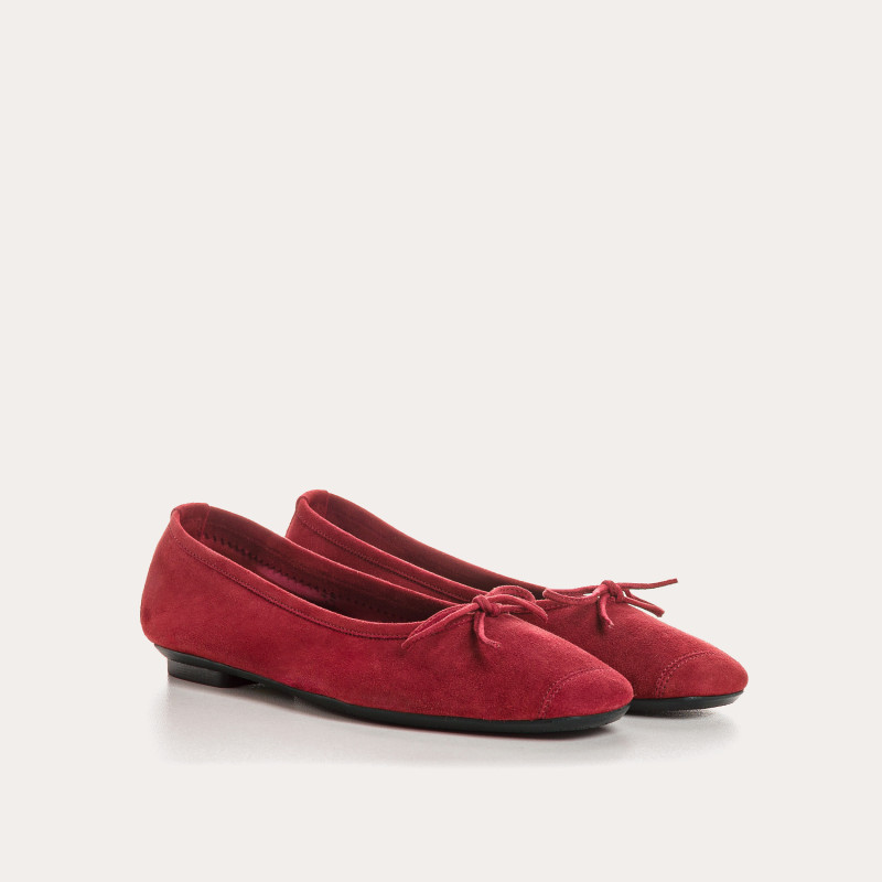 Flat ballerinas with velvet leather knot with tip reinforcement