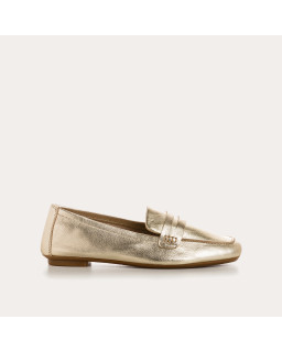 Mocassins collège en cuir métal platine avec bout carré