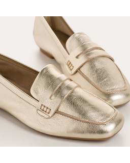 Mocassins collège en cuir métal platine avec bout carré