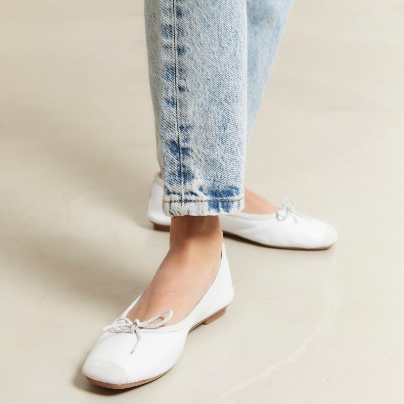 Flat Ballerinas with Smooth Leather Knot and Velvet Leather