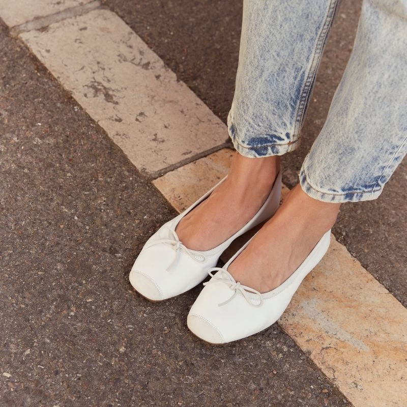 Flat Ballerinas with Smooth Leather Knot and Velvet Leather