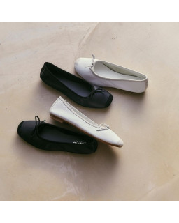 Flat Ballerinas with Smooth Leather Knot and Velvet Leather