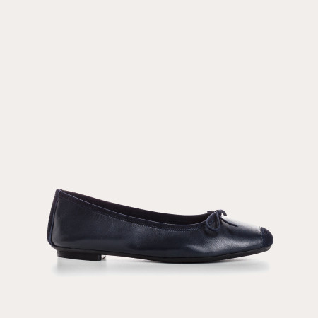 Flat Ballerinas with Smooth Leather Knot and Velvet Leather