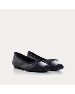 Flat Ballerinas with Smooth Leather Knot and Velvet Leather
