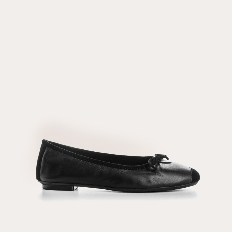 Flat Ballerinas with Smooth Leather Knot and Velvet Leather