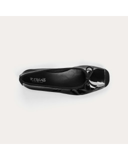 Ballerines plates à nœud en cuir vernis avec renfort en cuir velours