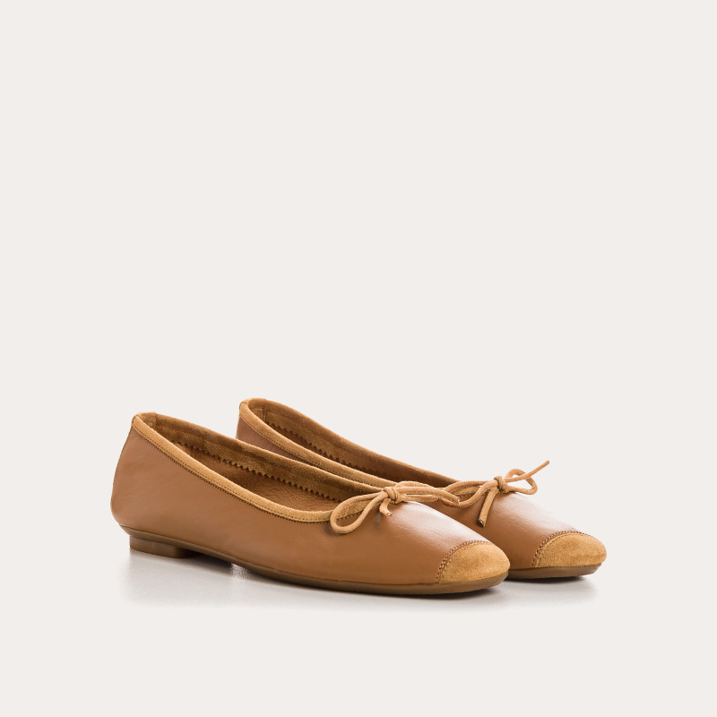 Flat Ballerinas with Smooth Leather Knot and Velvet Leather