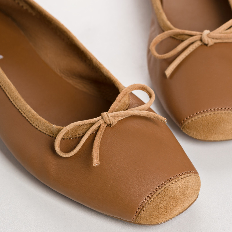 Flat Ballerinas with Smooth Leather Knot and Velvet Leather