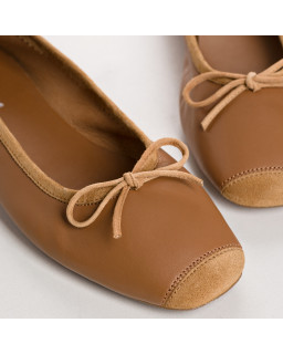 Flat Ballerinas with Smooth Leather Knot and Velvet Leather