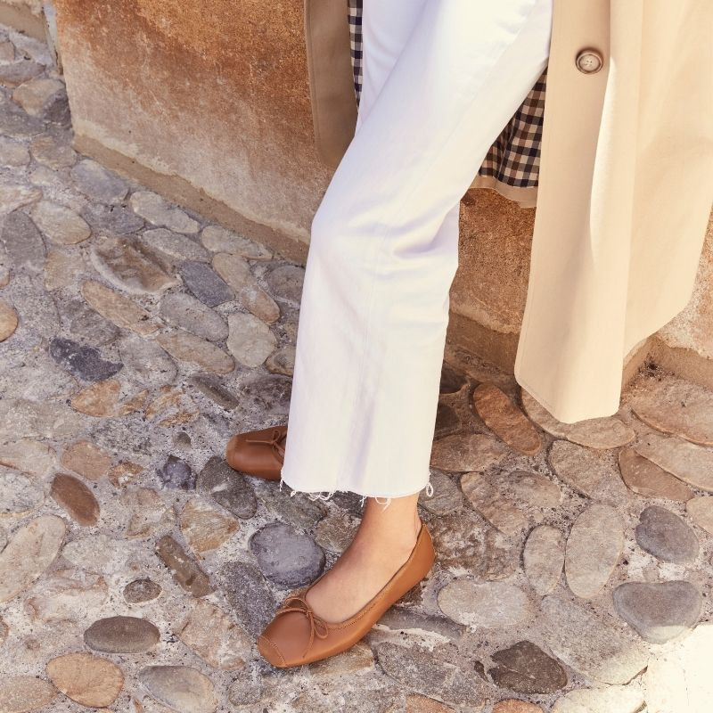 Flat Ballerinas with Smooth Leather Knot and Velvet Leather