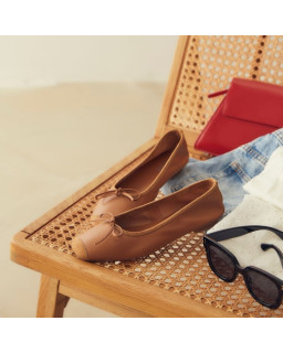 Ballerines plates à nœud en cuir lisse et cuir velours