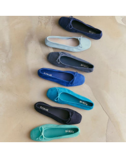 Ballerines plates à nœud en cuir velours avec renfort à la pointe