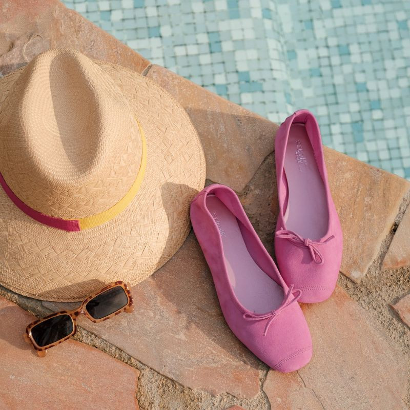 Ballerines plates à nœud en cuir velours avec renfort à la pointe