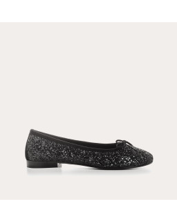 Ballerines plates à nœud en tissu pailleté avec bout arrondi