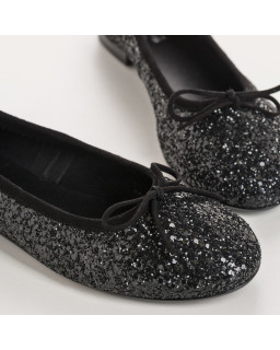 Ballerines plates à nœud en tissu pailleté avec bout arrondi