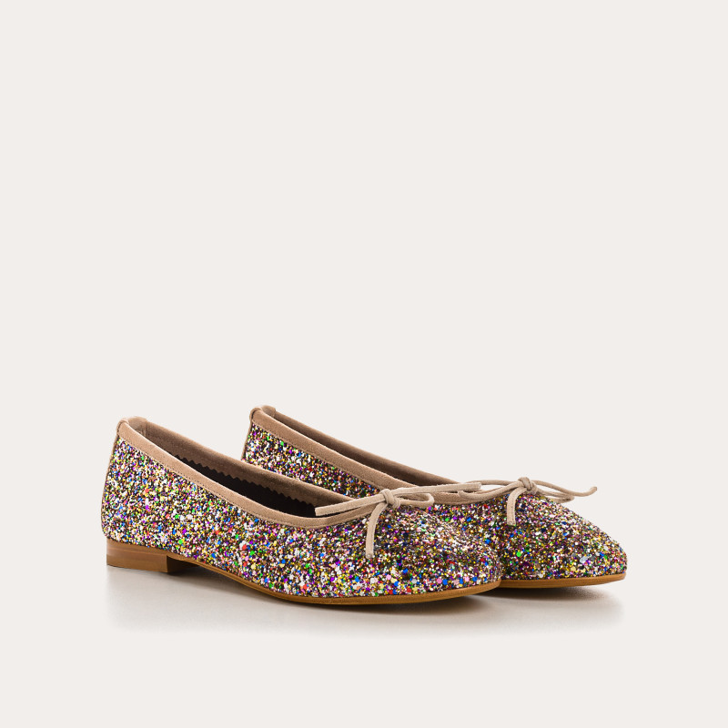 Ballerines plates à nœud en tissu pailleté avec bout arrondi