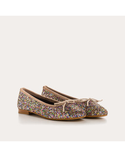 Ballerines plates à nœud en tissu pailleté avec bout arrondi