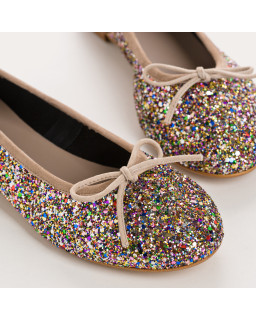 Ballerines plates à nœud en tissu pailleté avec bout arrondi