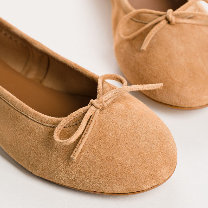 Ballerines plates à nœud en cuir velours avec bout arrondi